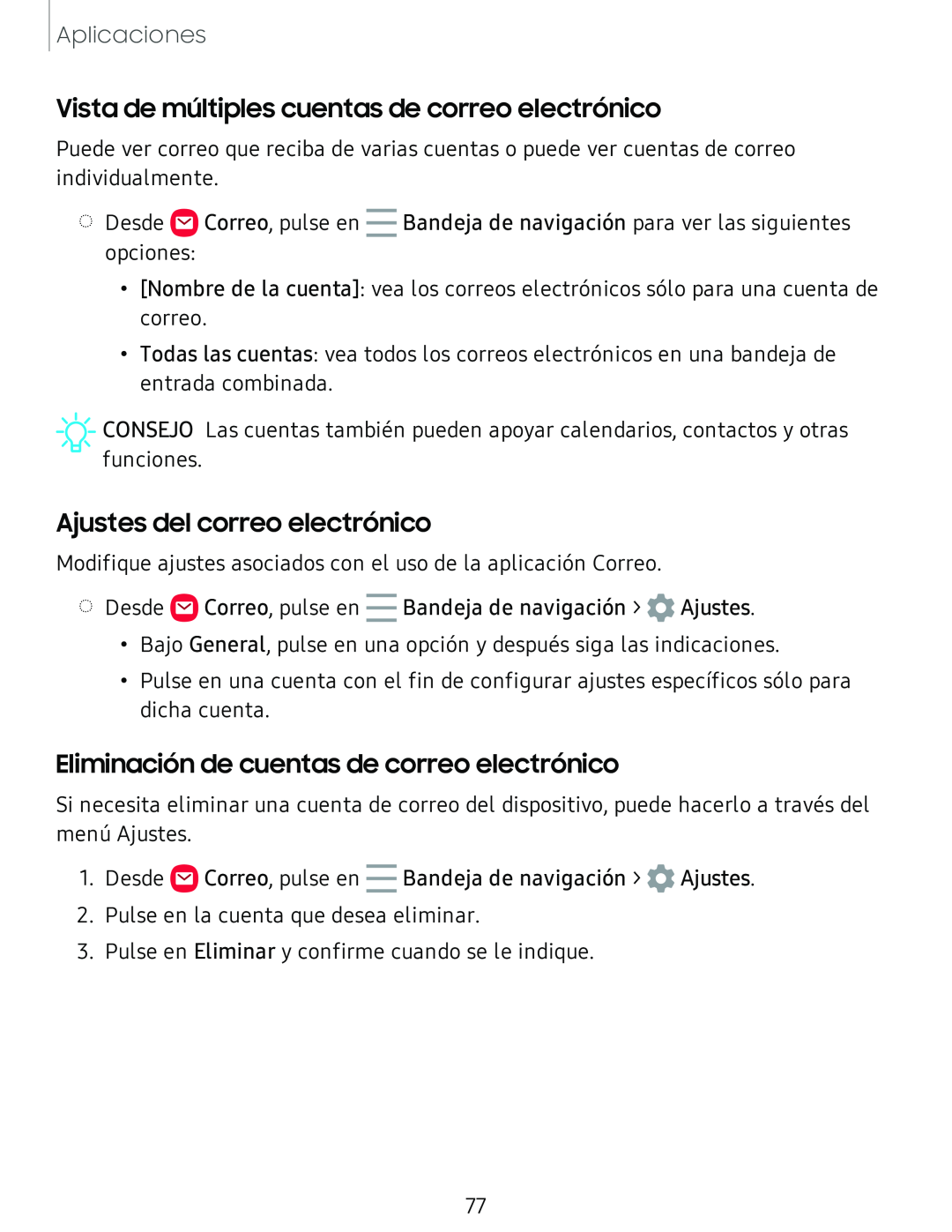 Vista de múltiples cuentas de correo electrónico Ajustes del correo electrónico