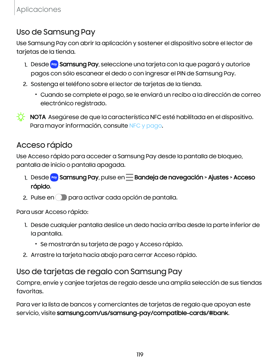 Uso de Samsung Pay Acceso rápido