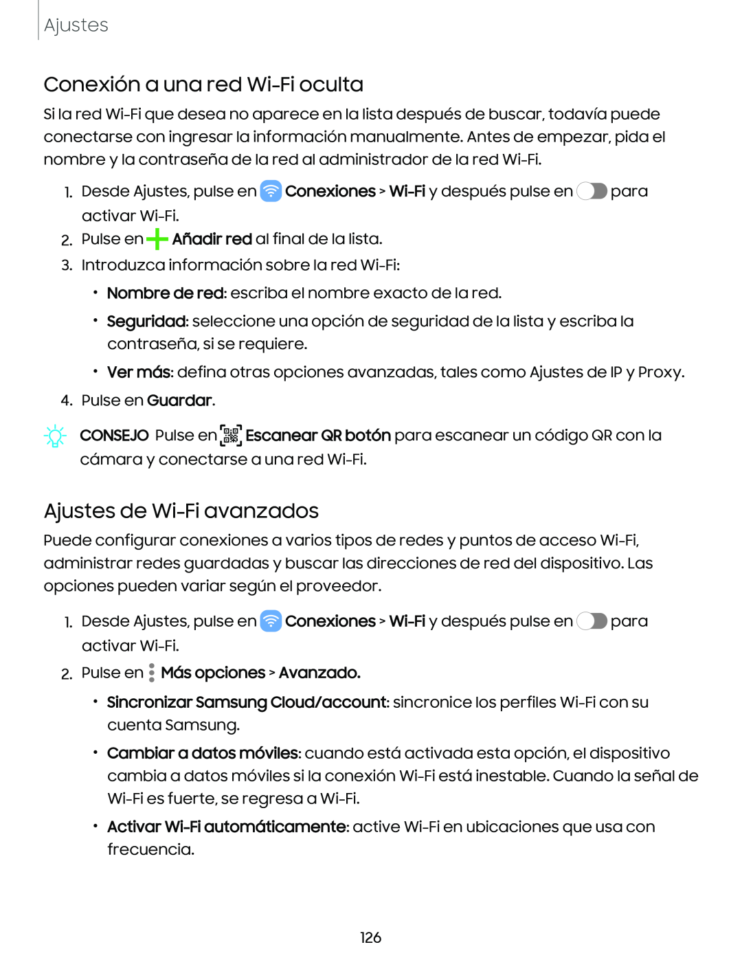 Conexión a una red Wi-Fioculta Ajustes de Wi-Fiavanzados