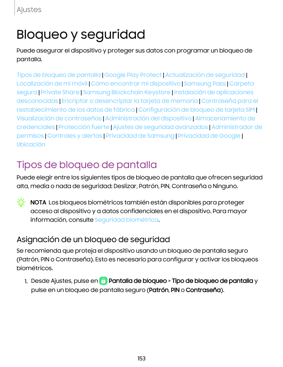 Asignación de un bloqueo de seguridad Tipos de bloqueo de pantalla