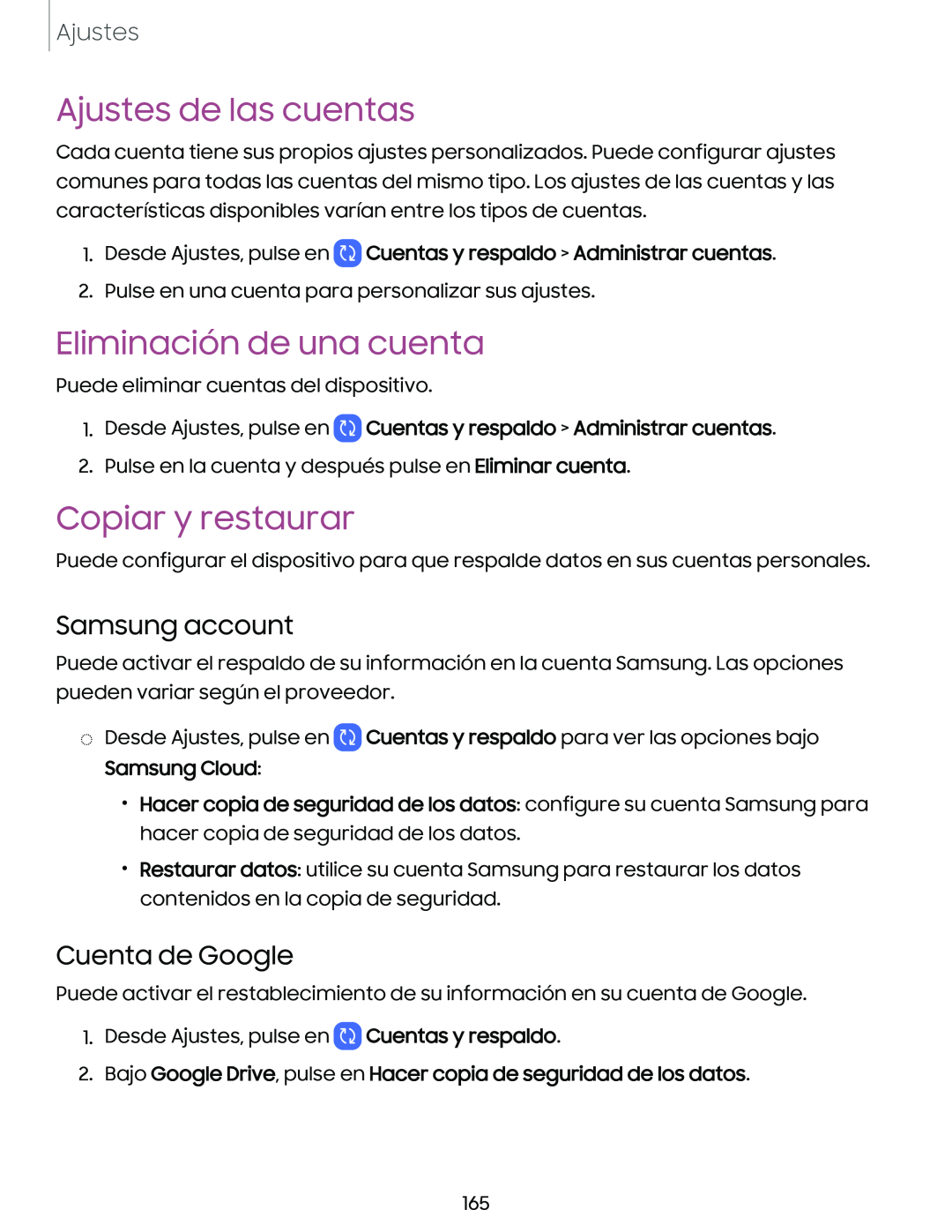 Eliminación de una cuenta Galaxy S10e Xfinity Mobile