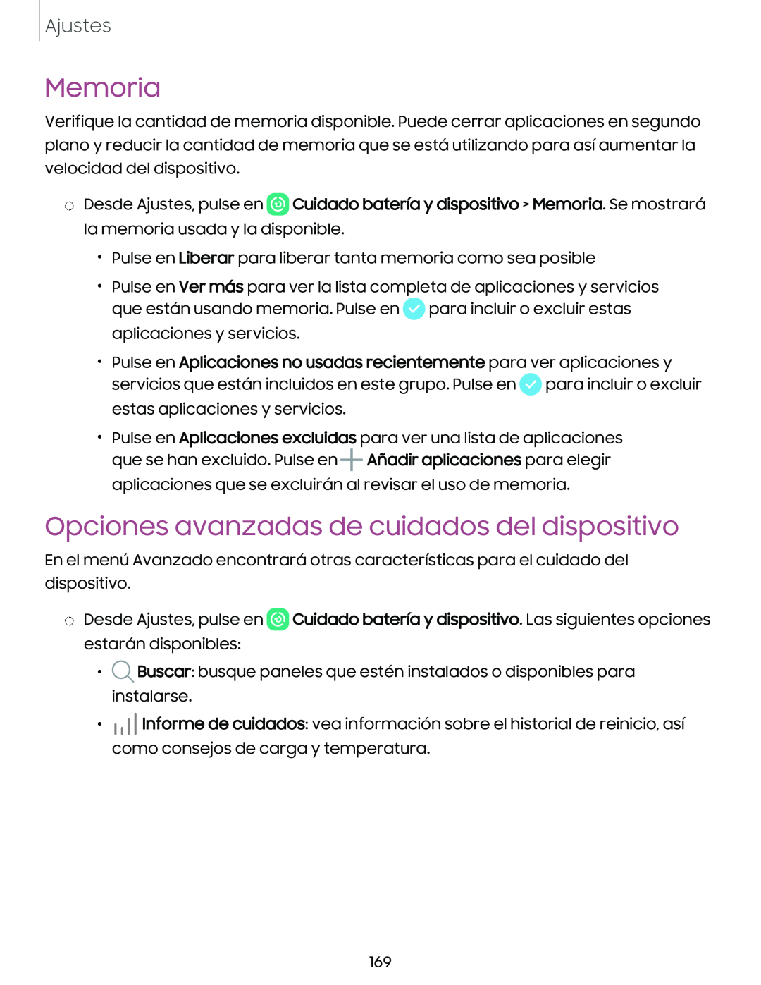 Opciones avanzadas de cuidados del dispositivo Galaxy S10e Xfinity Mobile