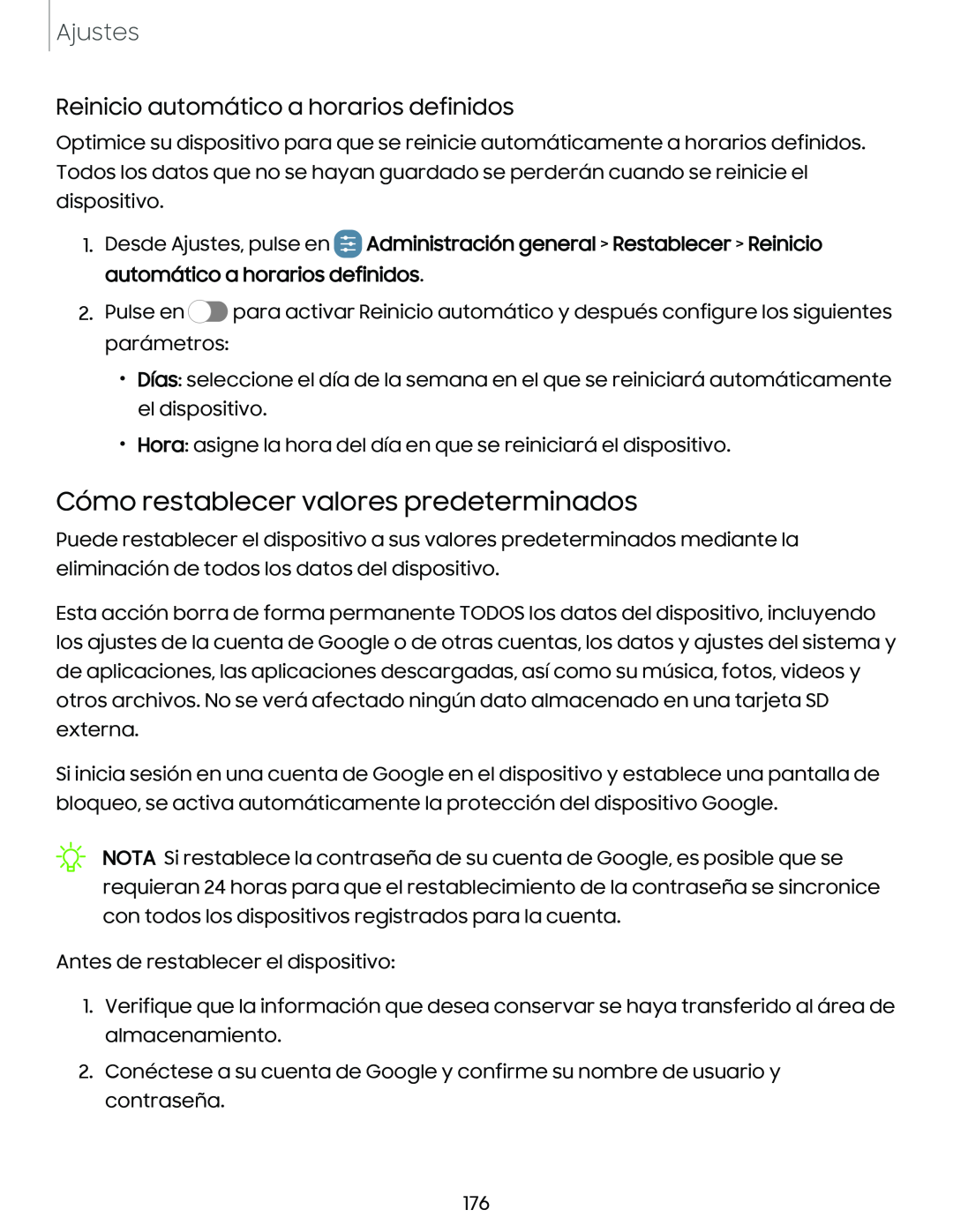 Reinicio automático a horarios definidos Cómo restablecer valores predeterminados