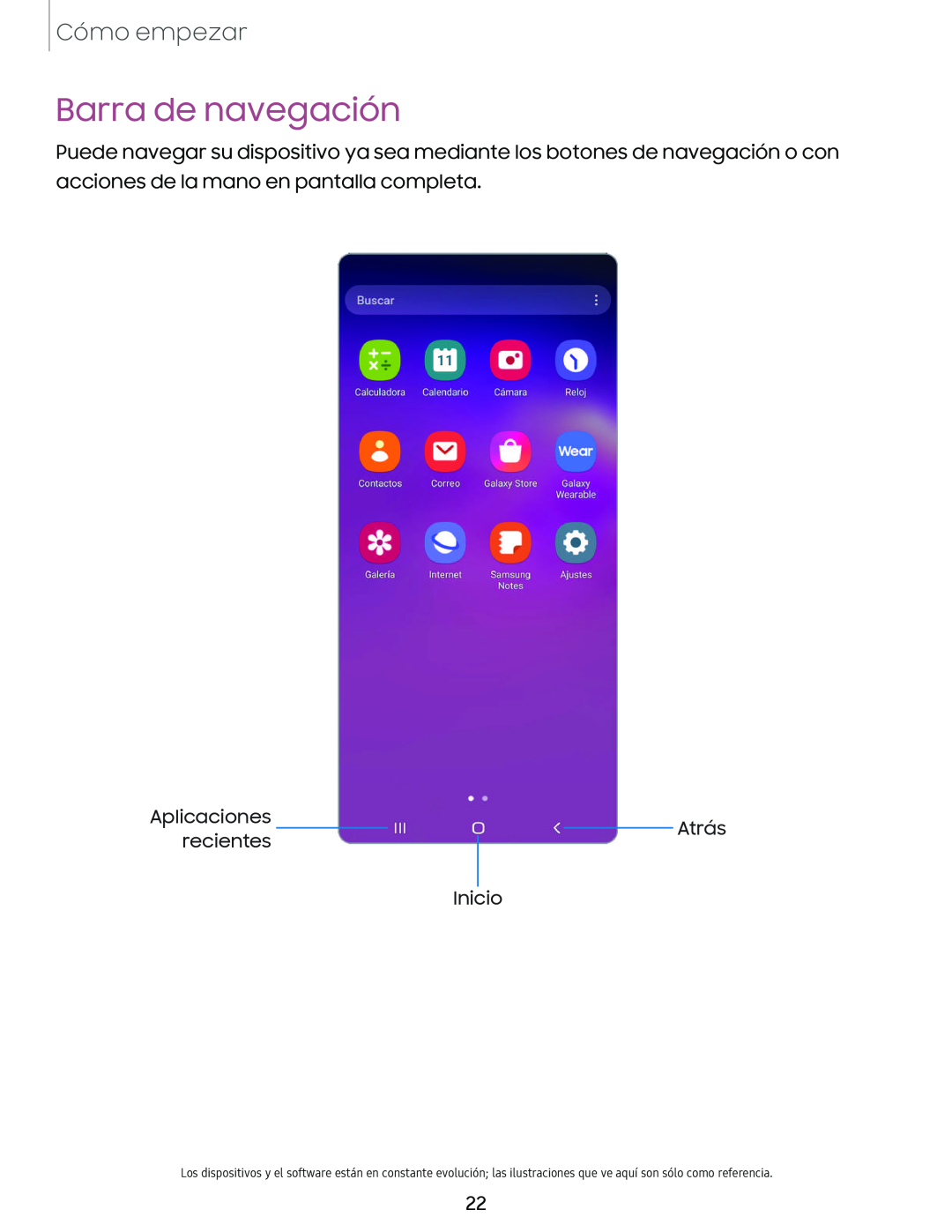 Barra de navegación Galaxy S10e Xfinity Mobile