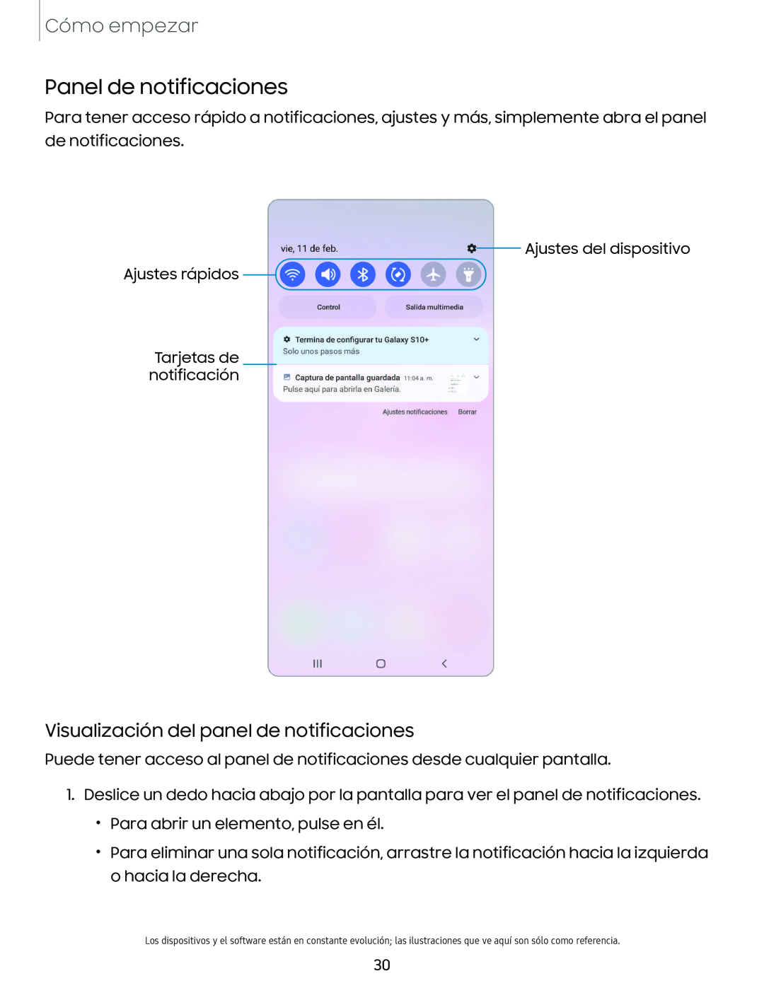 Visualización del panel de notificaciones Panel de notificaciones