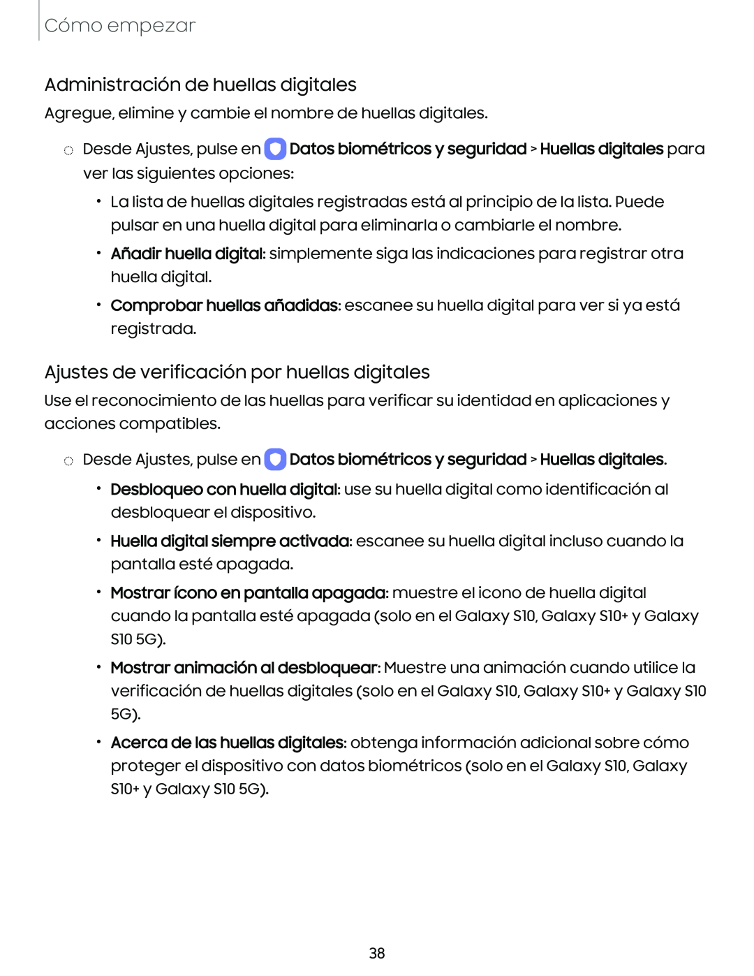 Administración de huellas digitales Galaxy S10e Xfinity Mobile