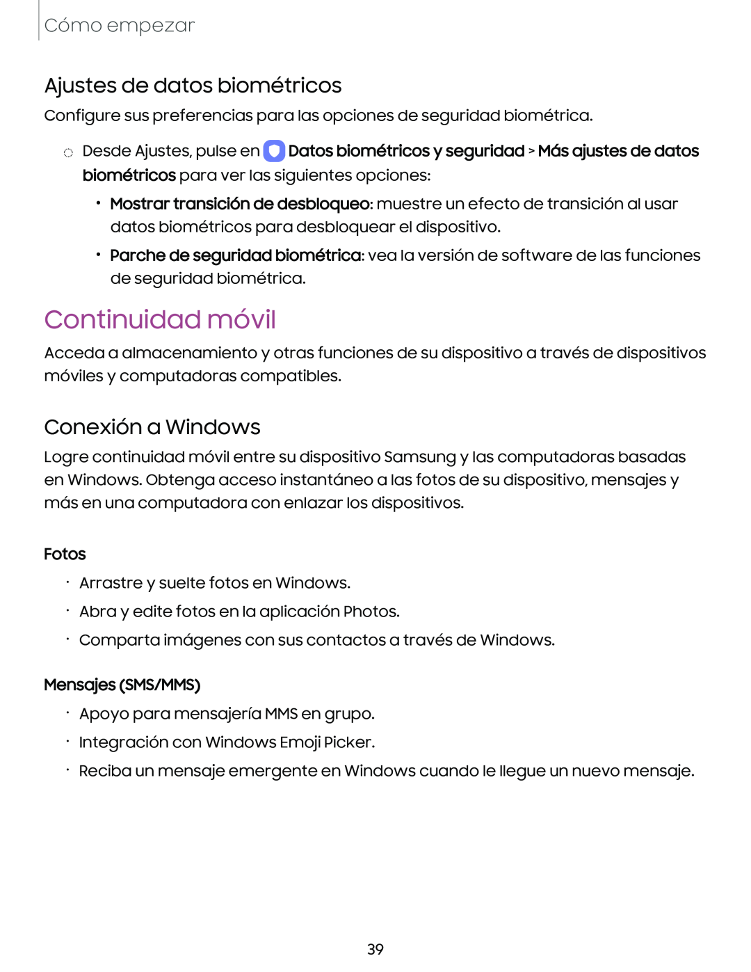 Ajustes de datos biométricos Conexión a Windows