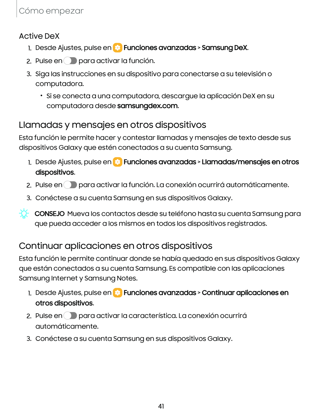 Active DeX Llamadas y mensajes en otros dispositivos