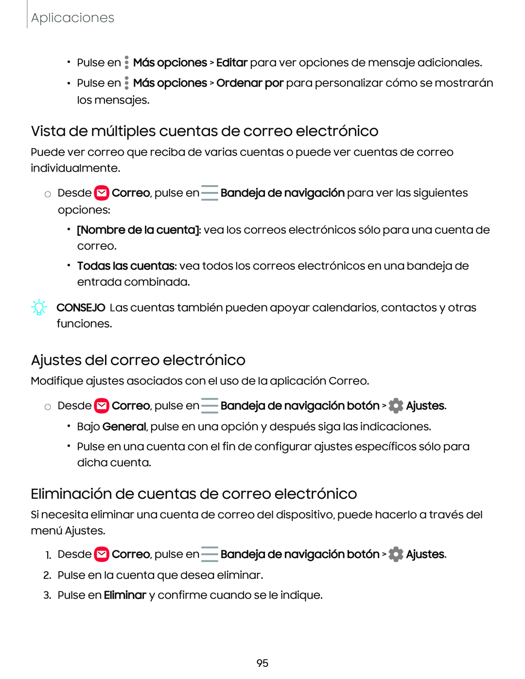 Vista de múltiples cuentas de correo electrónico Galaxy S10e Xfinity Mobile