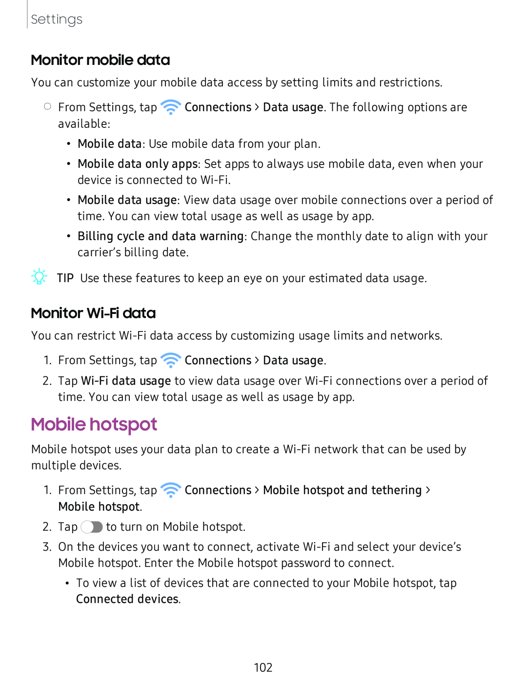 Monitor mobile data Galaxy Tab S4 US Cellular