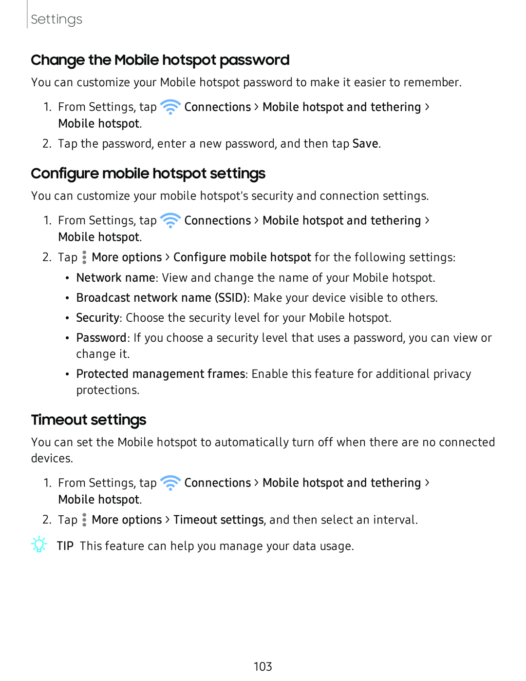 Change the Mobile hotspot password Configure mobile hotspot settings