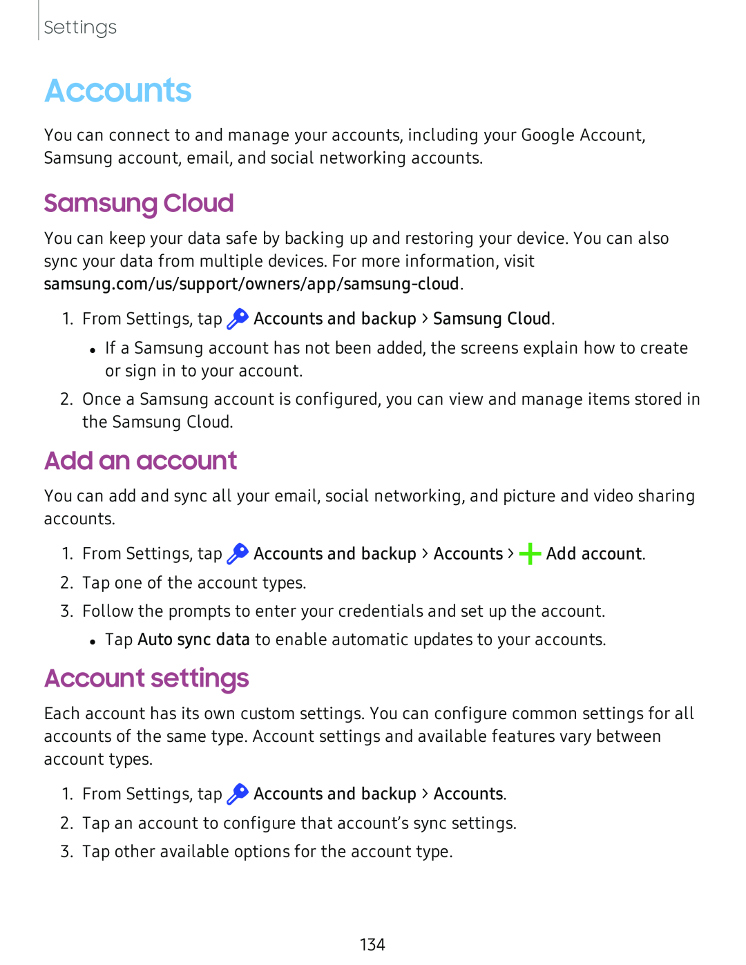 Samsung Cloud Add an account