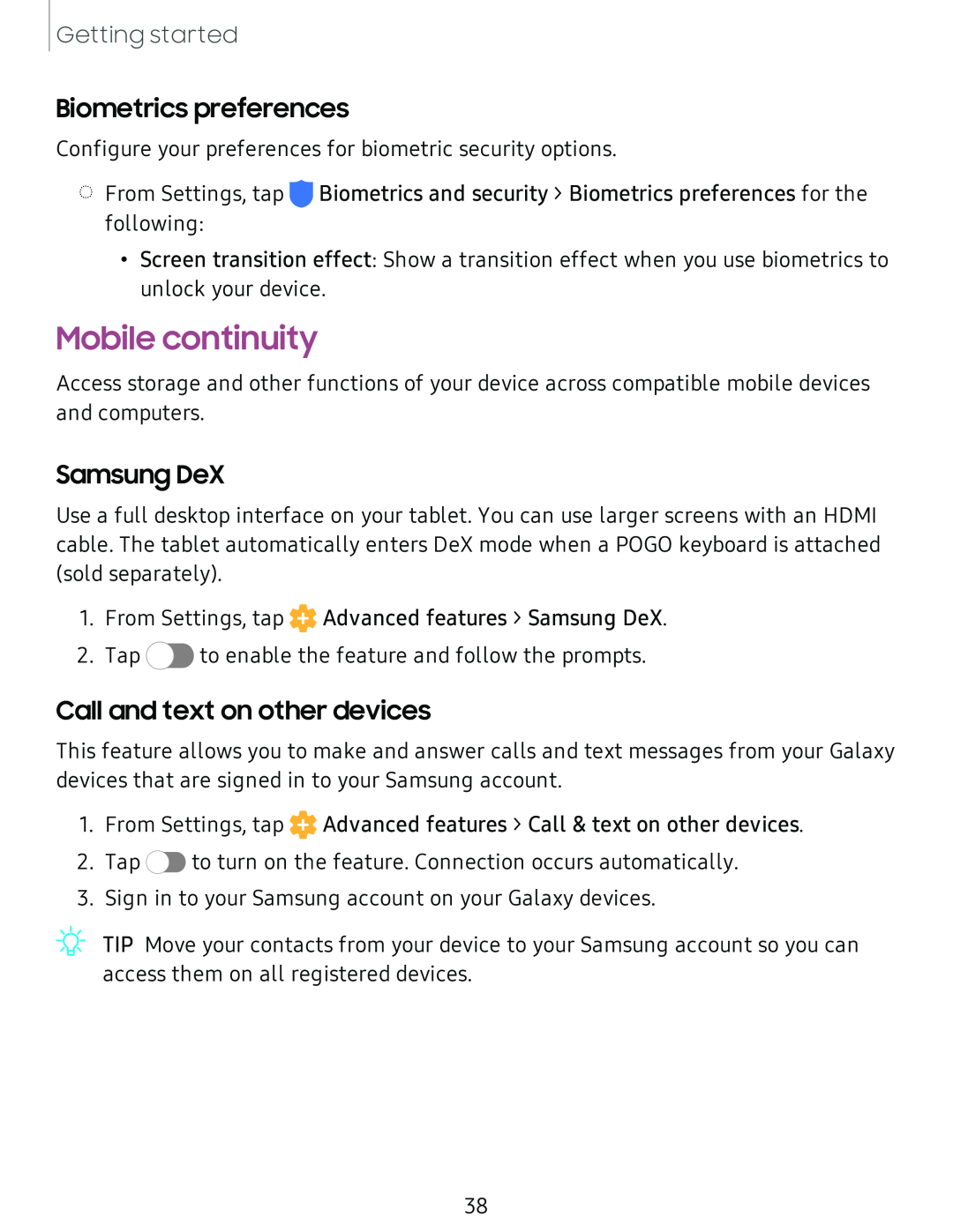 Biometrics preferences Samsung DeX