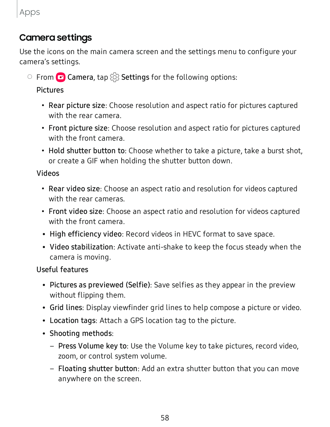 Camera settings Galaxy Tab S4 US Cellular