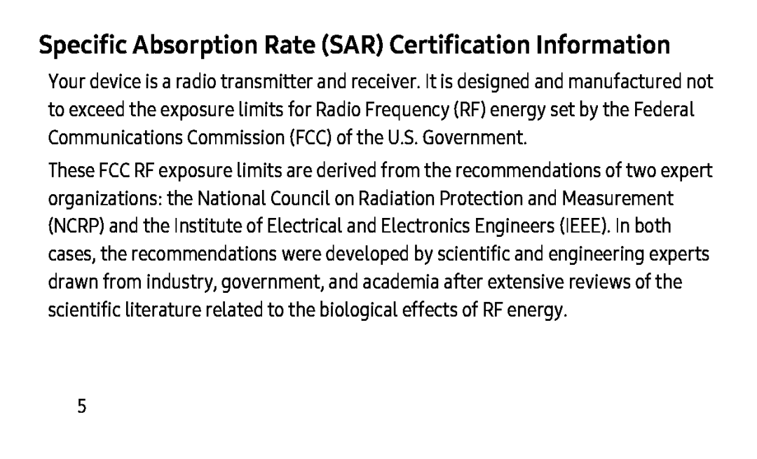 Specific Absorption Rate (SAR) Certification Information