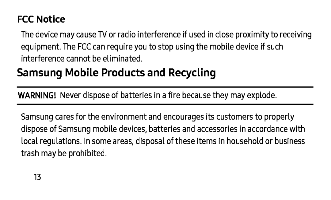 FCC Notice Samsung Mobile Products and Recycling