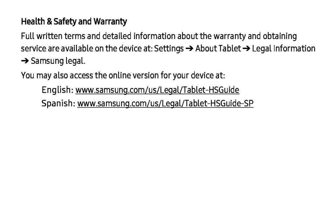 Health & Safety and Warranty Galaxy Tab S3 Verizon