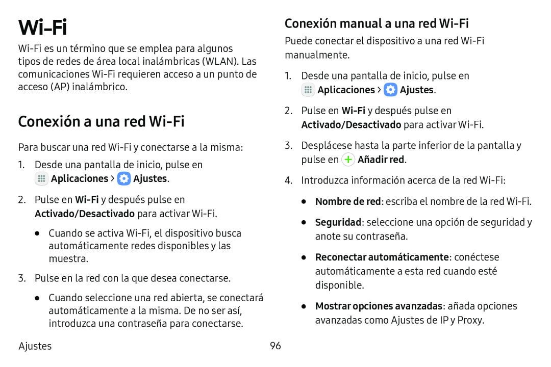 Conexión manual a una red Wi-Fi Galaxy Tab S3 Verizon