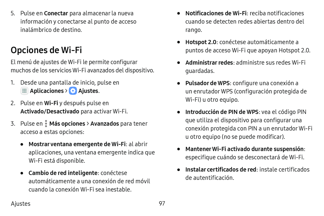 Opciones de Wi-Fi