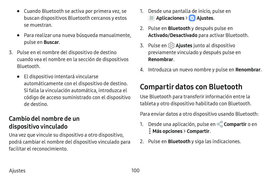 Cambio del nombre de un dispositivo vinculado Compartir datos con Bluetooth