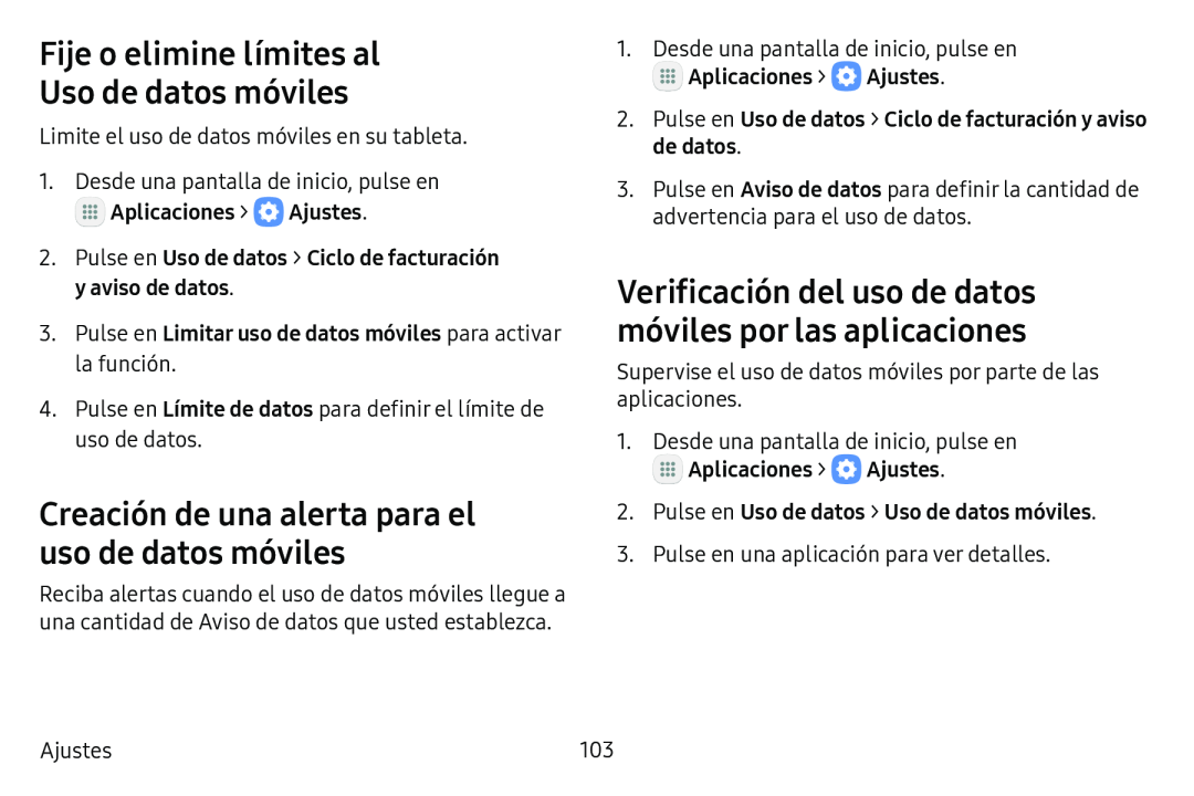 Verificación del uso de datos móviles por las aplicaciones Galaxy Tab S3 Verizon