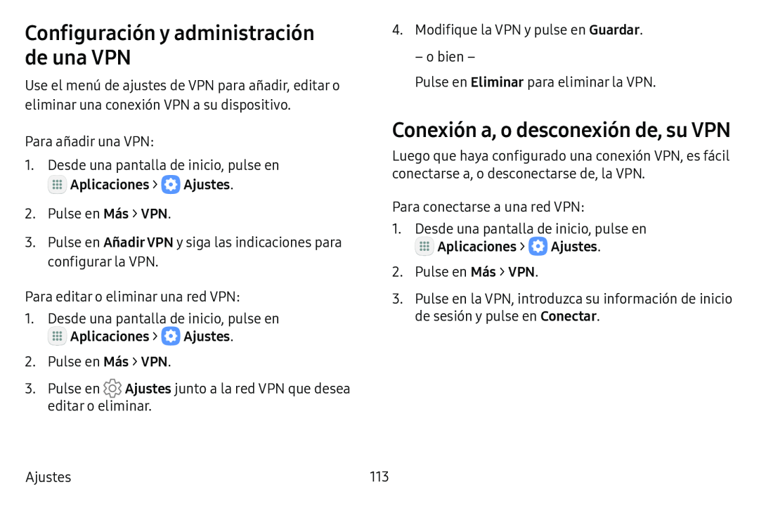 Conexión a, o desconexión de, su VPN Galaxy Tab S3 Verizon