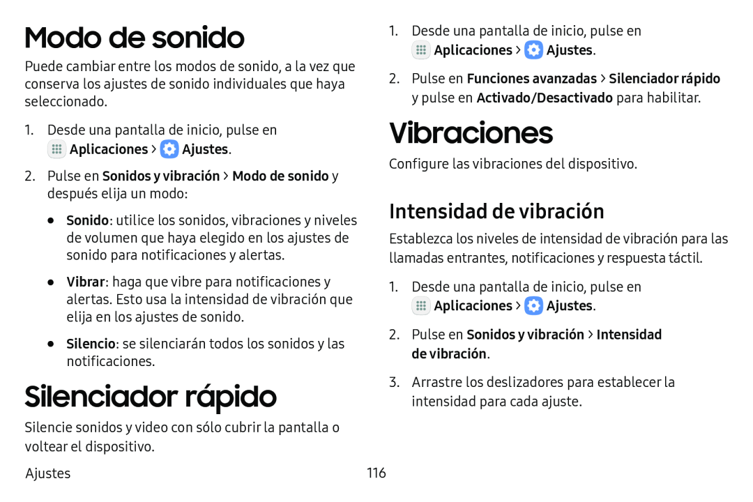 Intensidad de vibración Galaxy Tab S3 Verizon