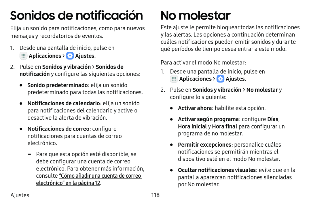 Sonidos de notificación No molestar