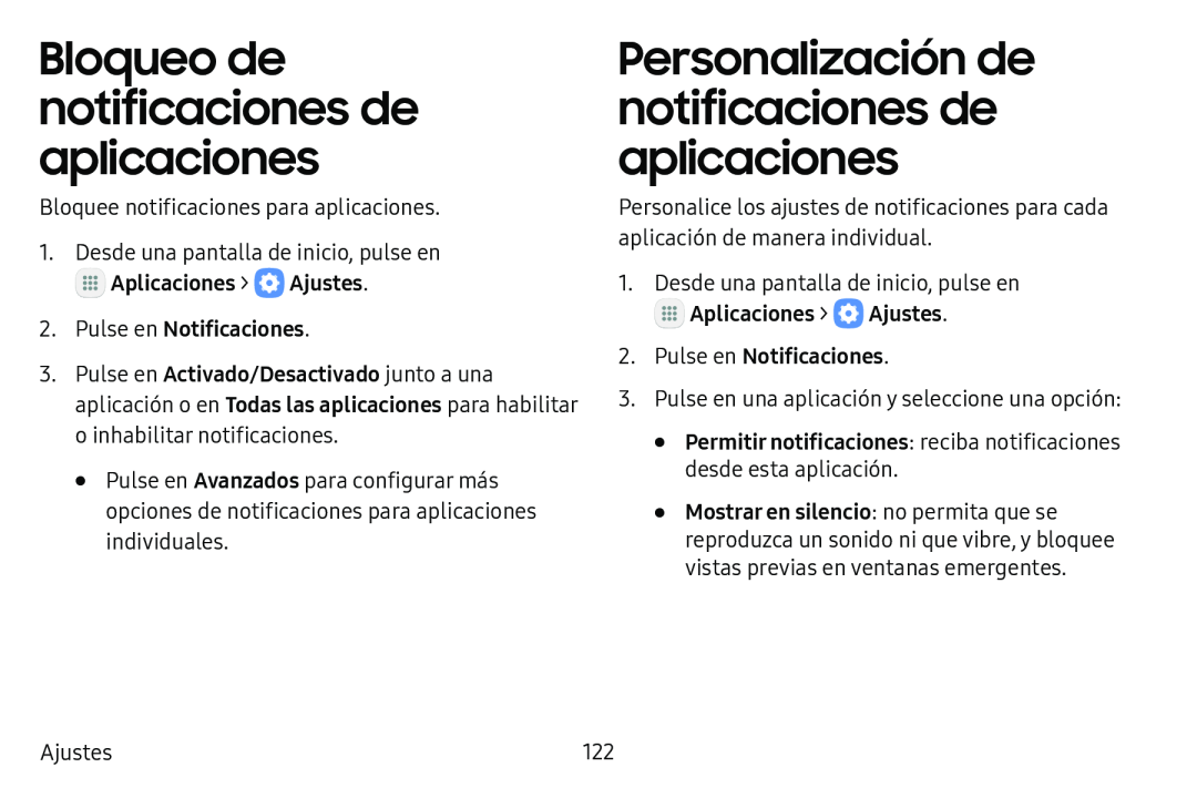 Bloqueo de notificaciones de aplicaciones Personalización de notificaciones de aplicaciones