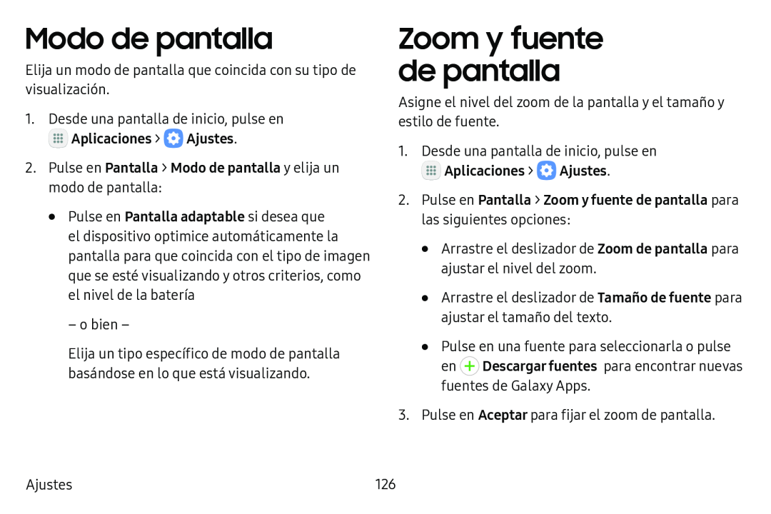 Zoom y fuente de pantalla Galaxy Tab S3 Verizon