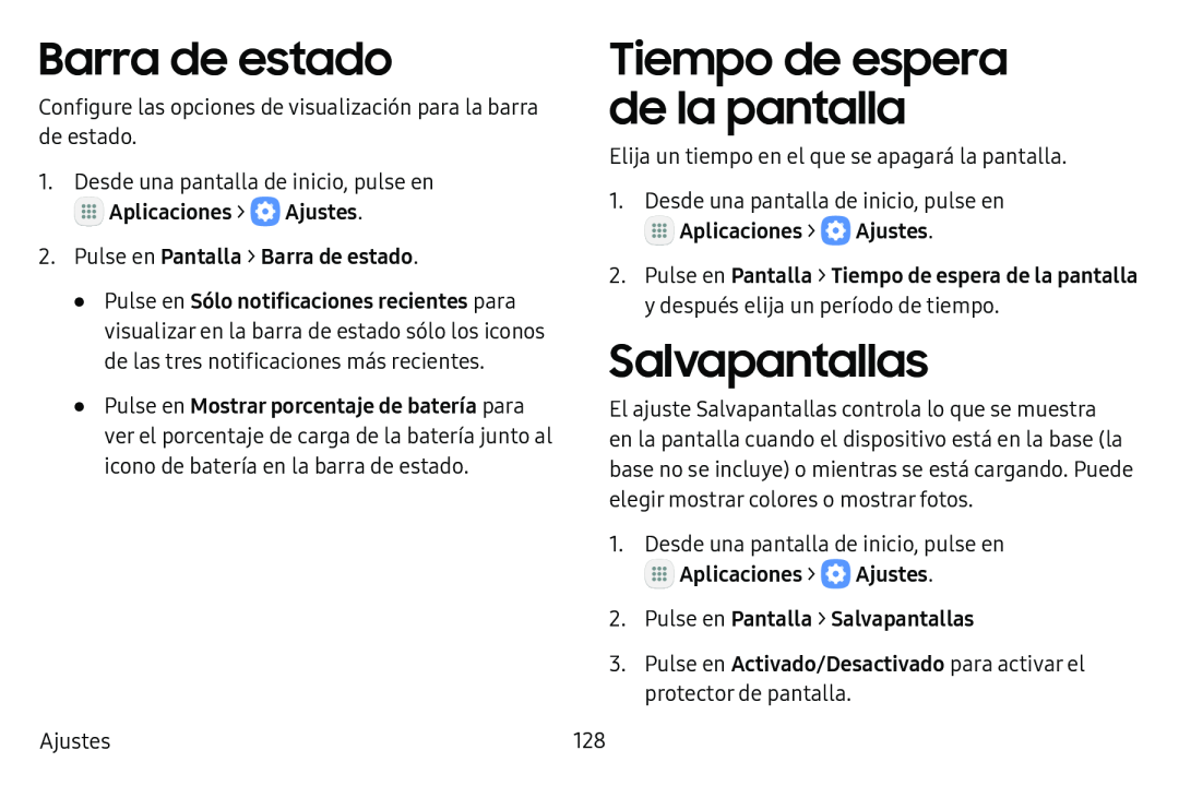 Barra de estado Tiempo de espera de la pantalla