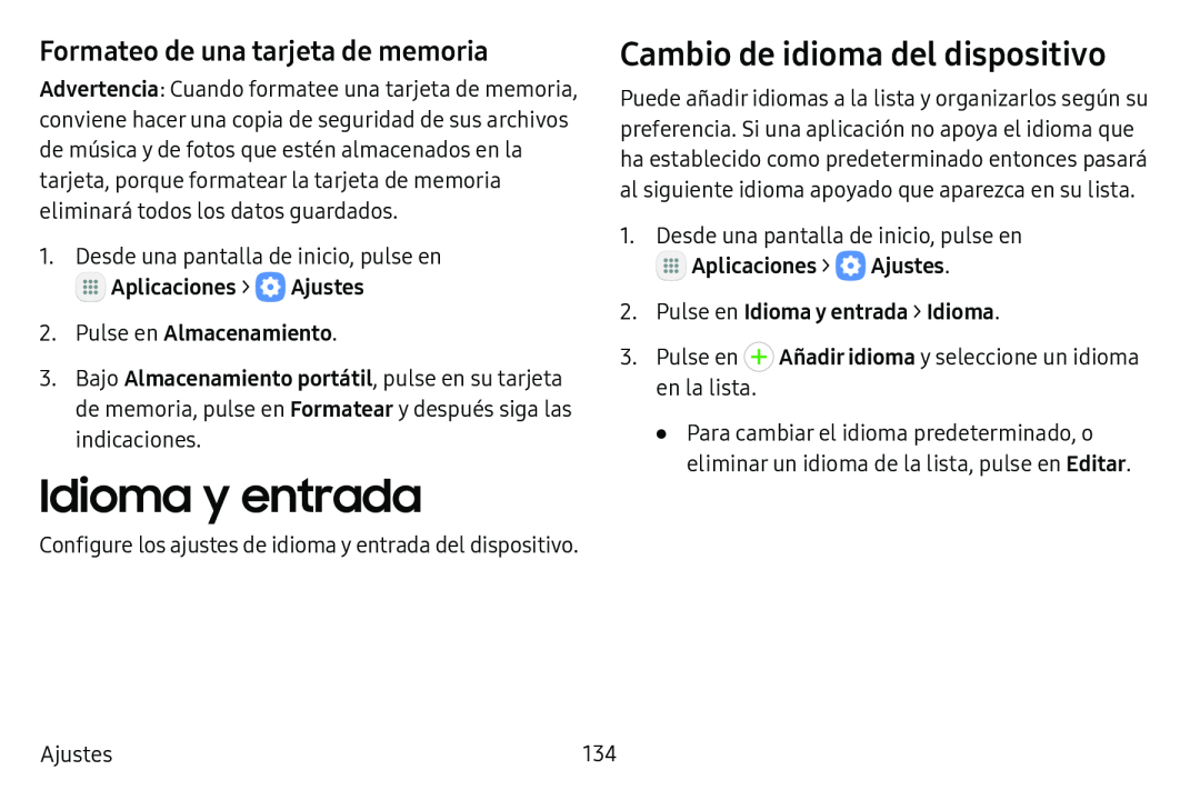 Formateo de una tarjeta de memoria Cambio de idioma del dispositivo