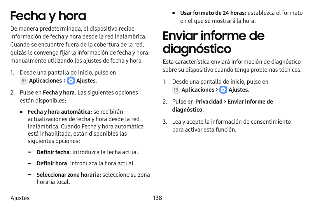 Fecha y hora Enviar informe de diagnóstico