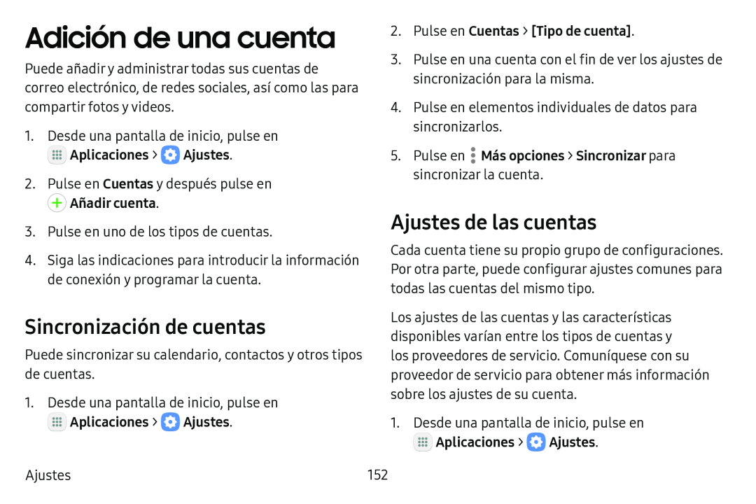 Sincronización de cuentas Ajustes de las cuentas