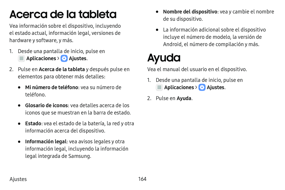 Acerca de la tableta Ayuda