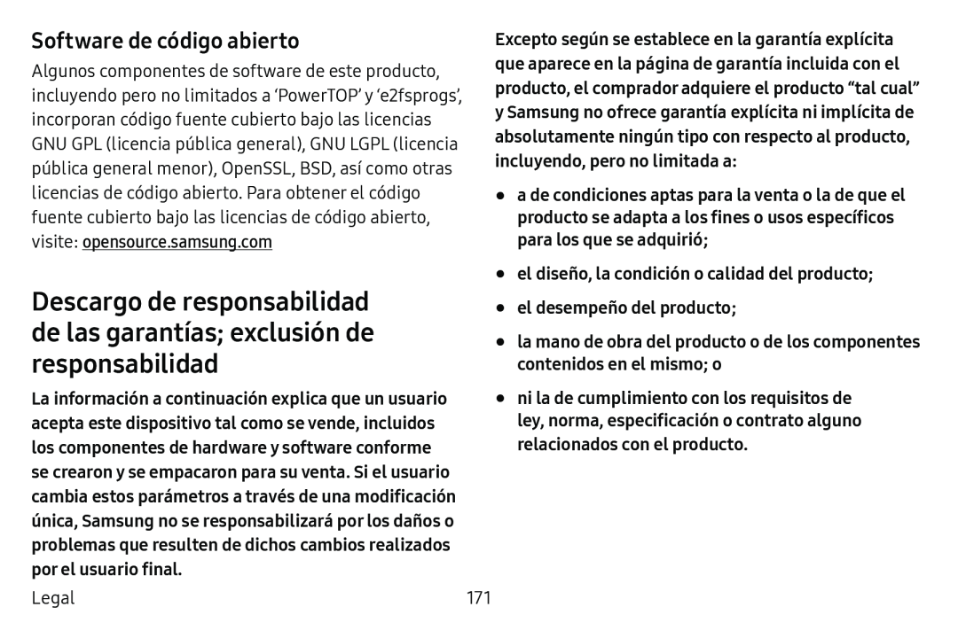 Descargo de responsabilidad de las garantías; exclusión de responsabilidad Galaxy Tab S3 Verizon