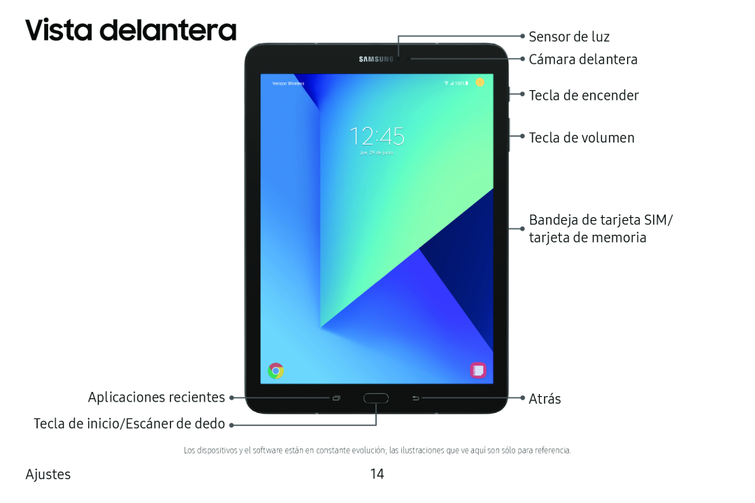 Vista delantera Galaxy Tab S3 Verizon