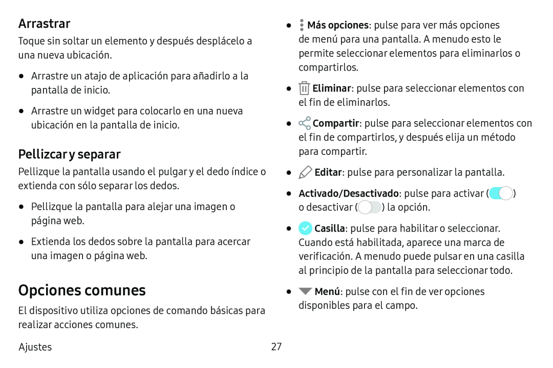 Arrastrar Pellizcar y separar