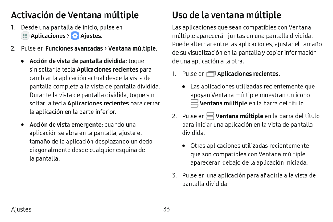 Activación de Ventana múltiple Galaxy Tab S3 Verizon