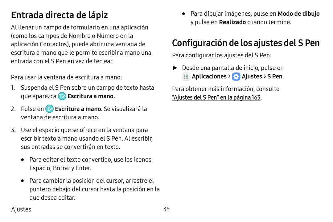 Configuración de los ajustes del S Pen Entrada directa de lápiz