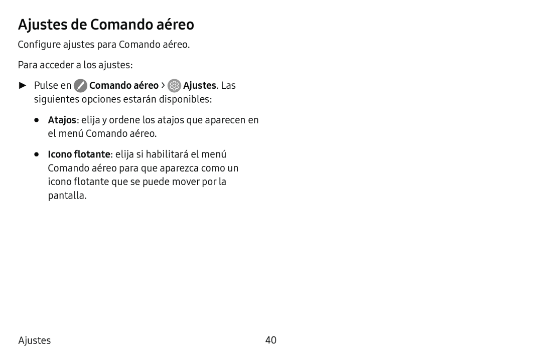 Ajustes de Comando aéreo Galaxy Tab S3 Verizon