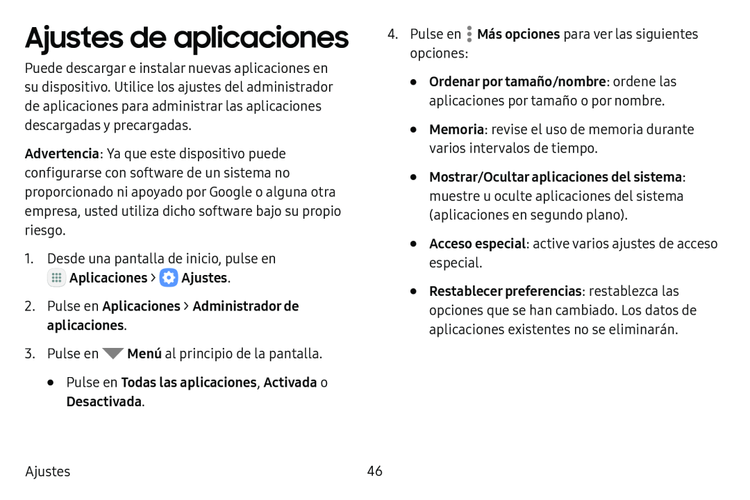 Ajustes de aplicaciones