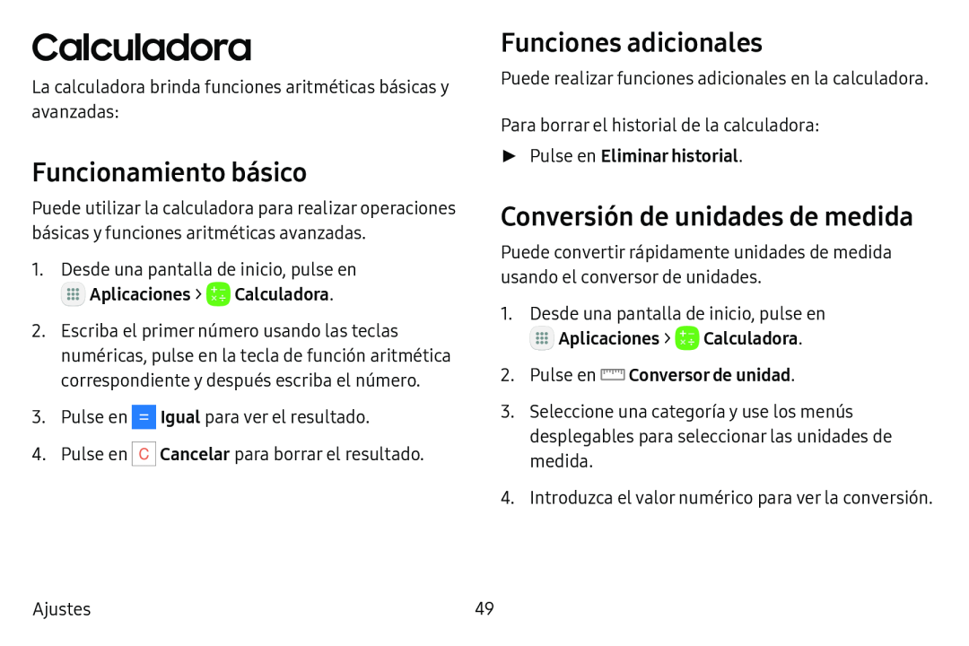 Funcionamiento básico Funciones adicionales