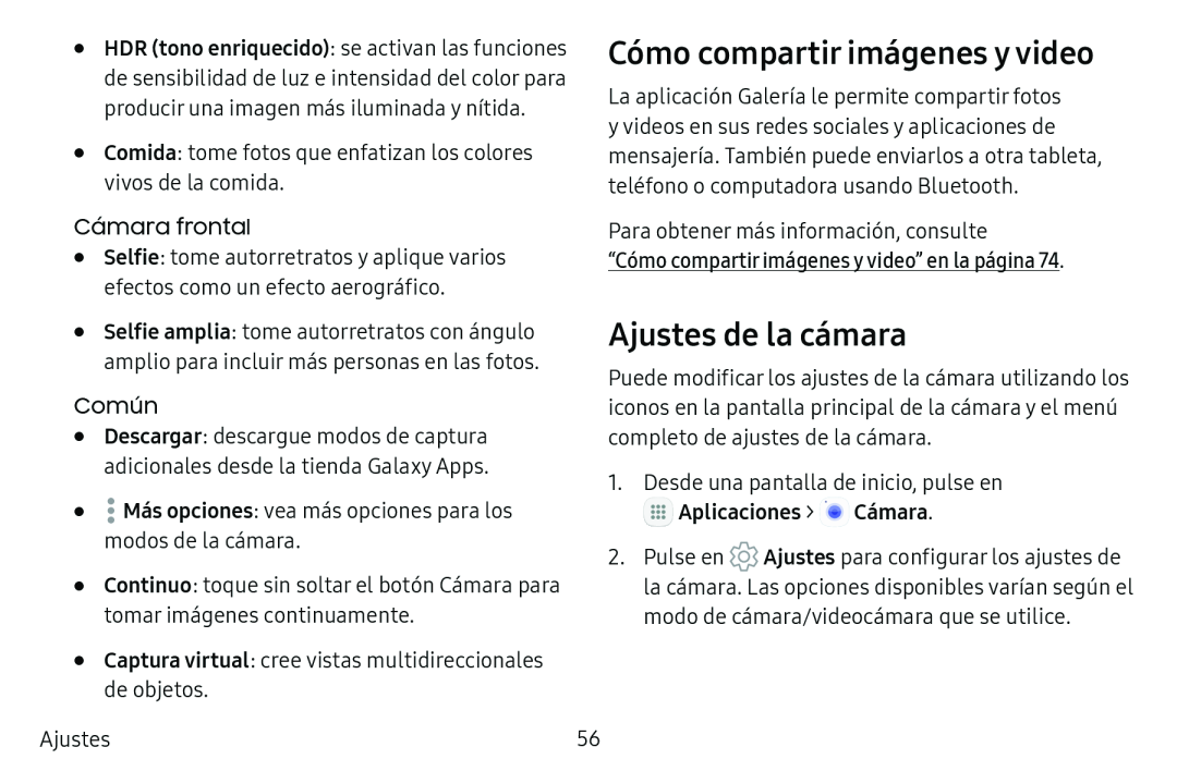 Ajustes de la cámara Galaxy Tab S3 Verizon