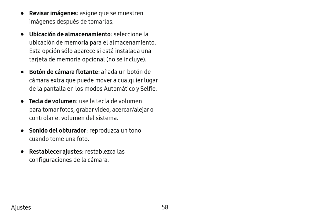 Revisar imágenes: asigne que se muestren imágenes después de tomarlas Tecla de volumen