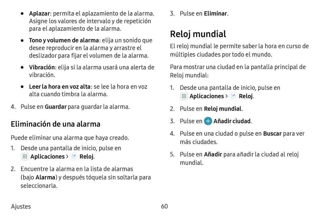 Eliminación de una alarma Reloj mundial