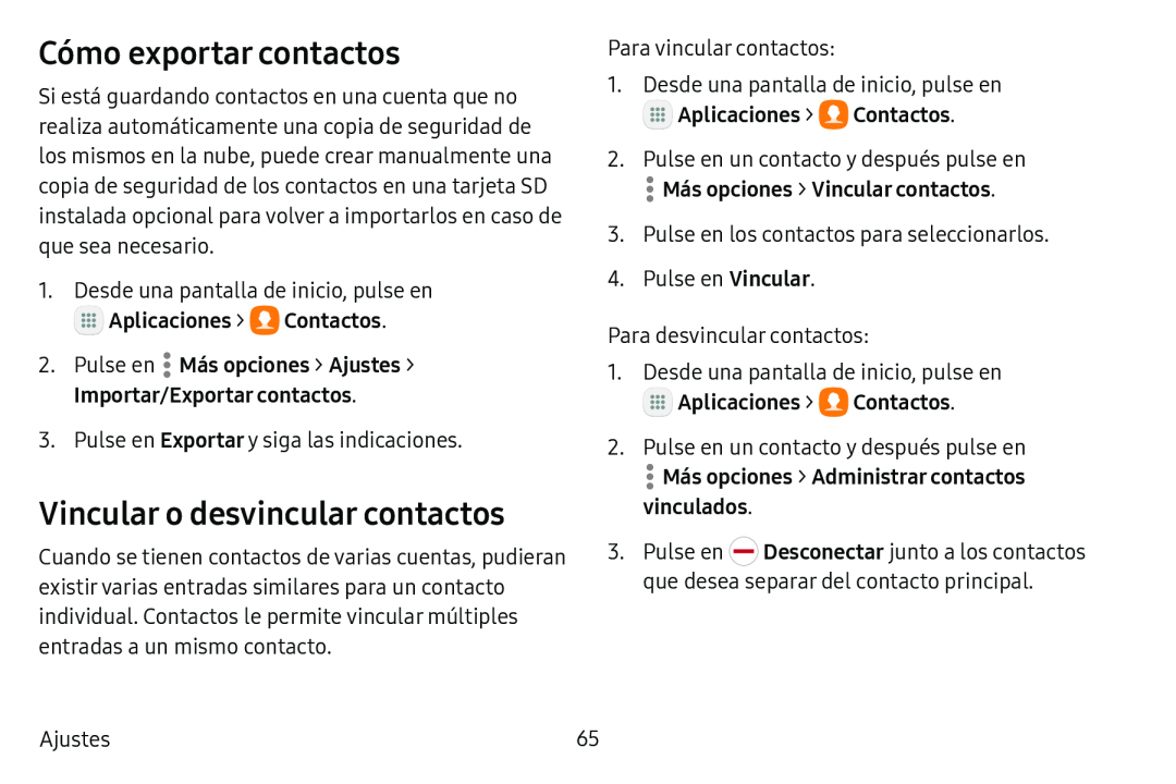 Cómo exportar contactos Vincular o desvincular contactos