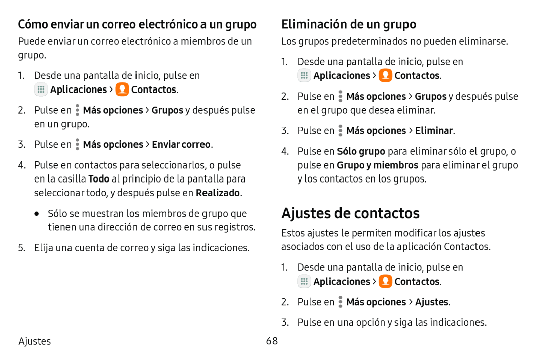 Eliminación de un grupo Ajustes de contactos