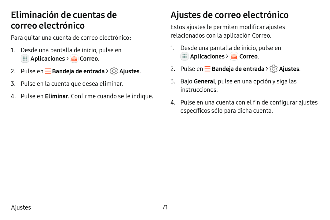 Eliminación de cuentas de correo electrónico Ajustes de correo electrónico