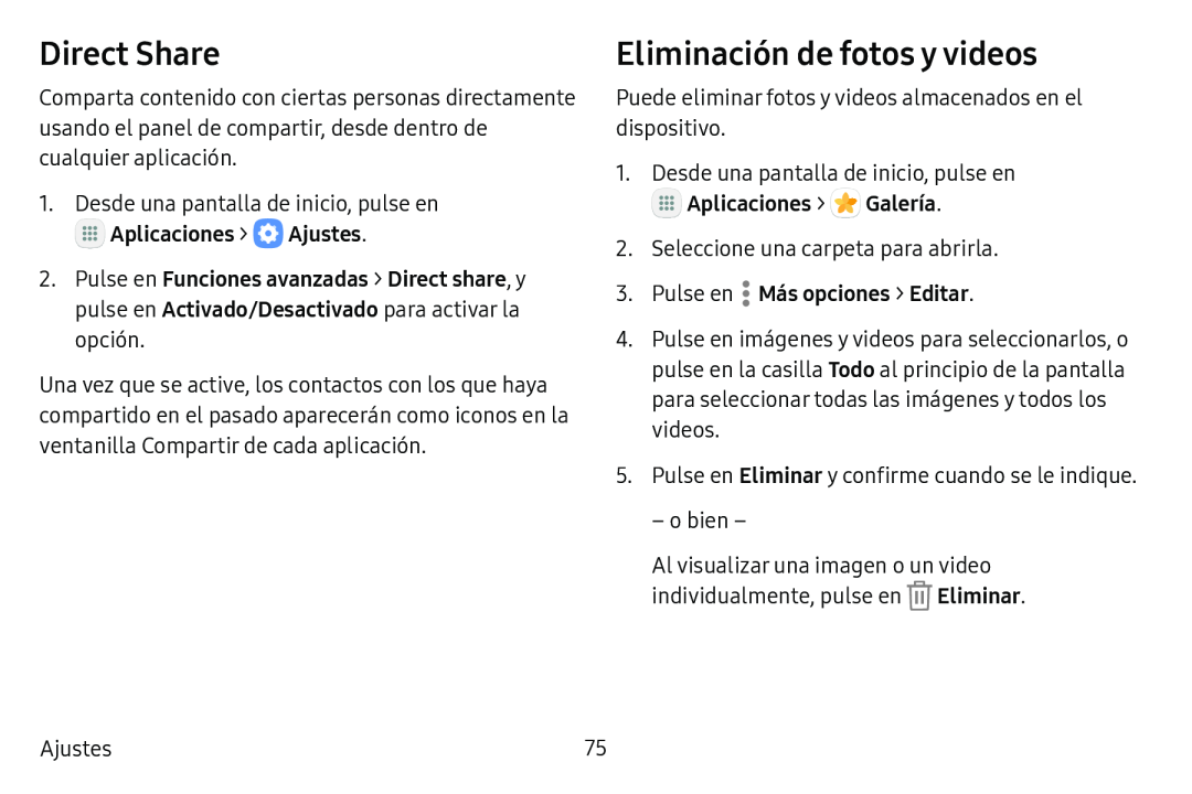 Direct Share Eliminación de fotos y videos